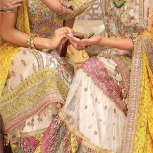 Vibrant Multicolor Embroidered Wedding Dress bust 44 gharara dress